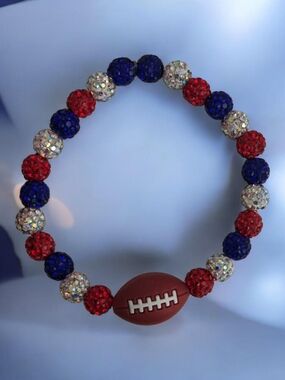 Patriotic Red, White & Blue Football Stretch Bracelet